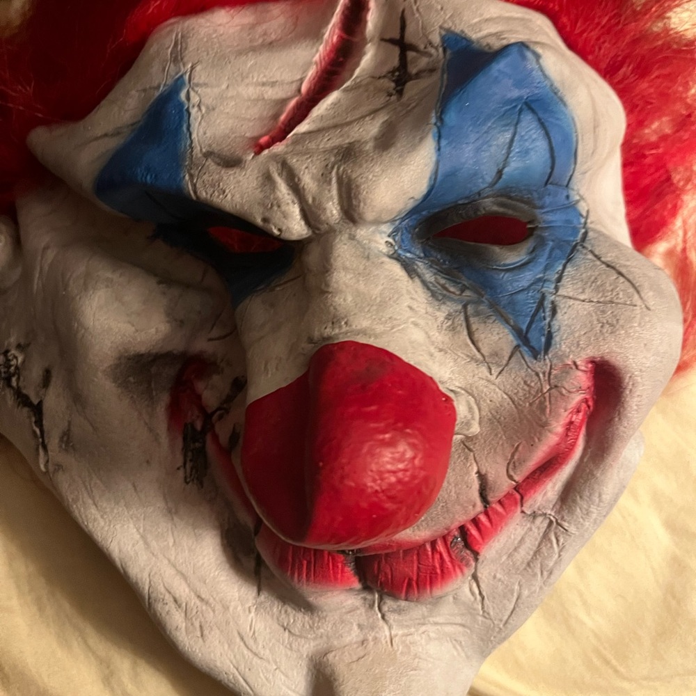 Creepy full head rubber clown mask new